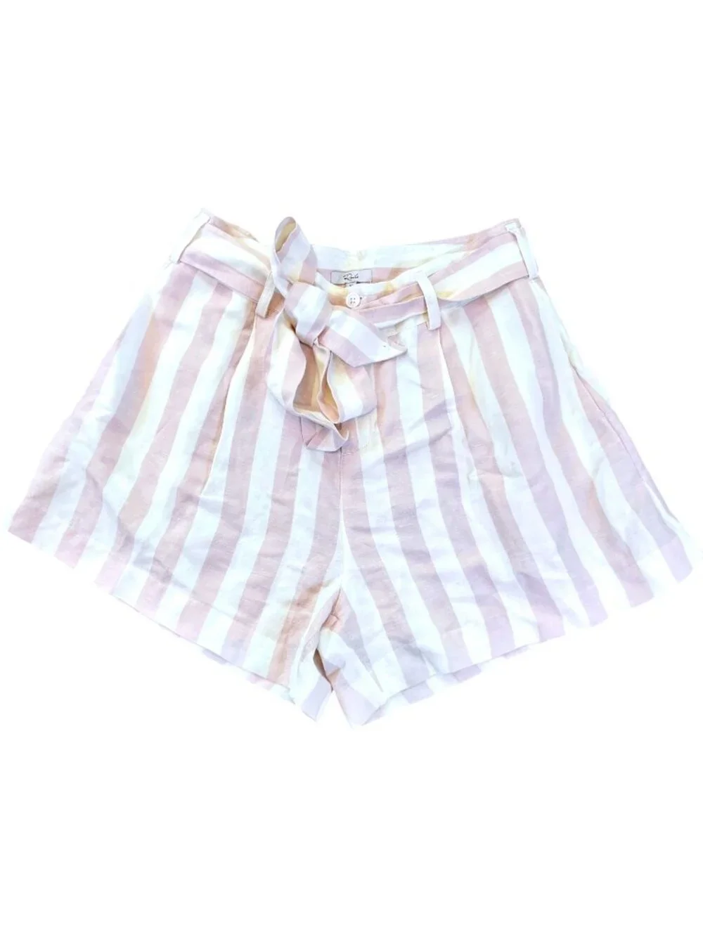 Rails Shorts Striped Rayon Linen Belted High Rise Pink White (M)